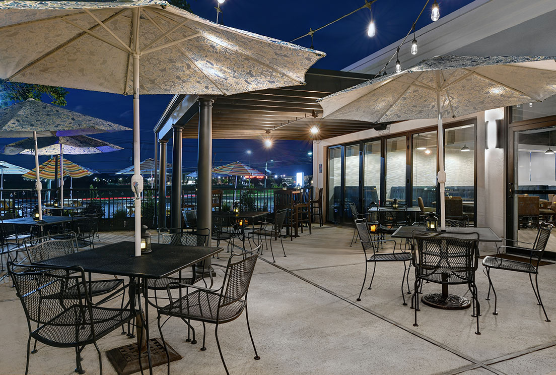 Covered outdoor patio at Infused